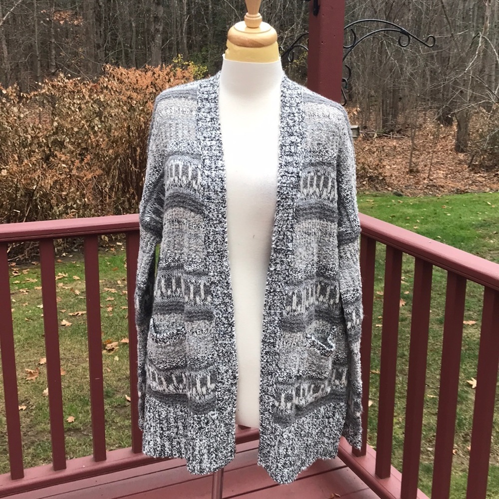 NWT! Tokyo Size S grey combo open knit cardigan .